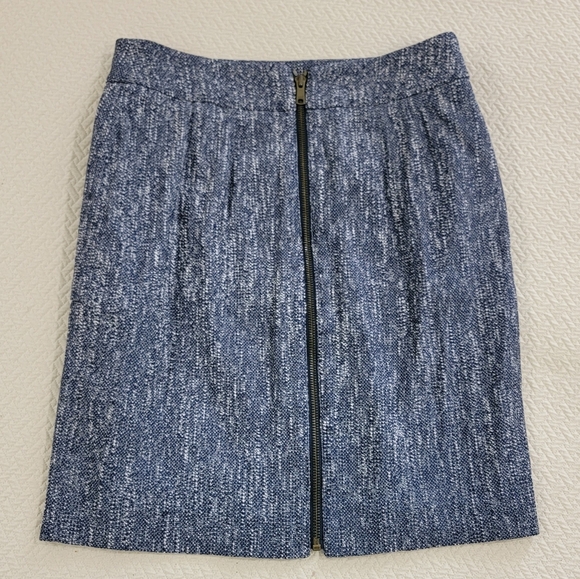 Ann Taylor Blue Tweed Skirt Size 2 Zipper Back Pencil Straight Career Office - Picture 2 of 13